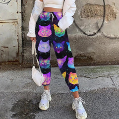 Cartoon Print Bandage Graphic Drawstring Haren Pants Sexy Wide Leg Elastic Waist Pants Leggings