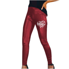 Hot Sexy Black Green Wine Navy Beige Leather Leggings Slim Shiny Pants S-3XL female Valentine's Day