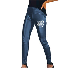 Hot Sexy Black Green Wine Navy Beige Leather Leggings Slim Shiny Pants S-3XL female Valentine's Day