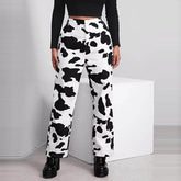 Cow Print Jeans Y2k Casual High Waisted Pants Capris Harajuku 90s Black Long Trousers Ladies Street Jeans Pants