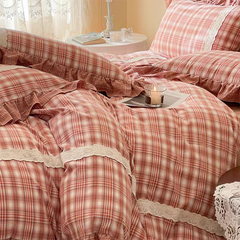 Red Tartan Plaid Ruffle Duvet Cover