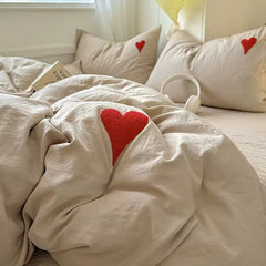 Beige Heart Bedding Set