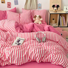 Pink Striped Duvet Cover Set