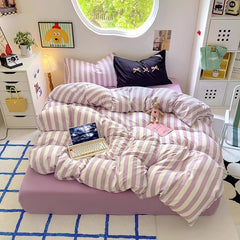 Purple Striped Cotton Bedding Set