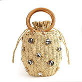 Rhinestones Embellished Handmade Bucket Bag