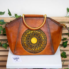 Mandala Embossed Leather Bag