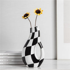 Handpainted Checkered Ceramic Vase