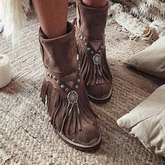 Fringed Boho Dreamcatcher Ankle Boots