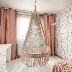 Oversized Macrame Hanging Hammock Chair with Cushion