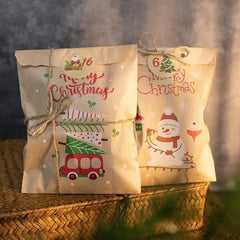 Retro Christmas Kraft Paper Bags 24pcs