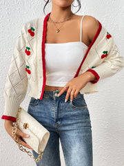Retro Pin Up Cherry Embroidery Cardigan
