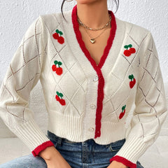 Retro Pin Up Cherry Embroidery Cardigan