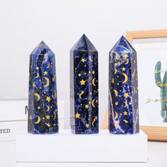 Sodalite With Gold Star And Moon Crystal Tower