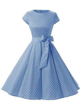 Dress Vintage Printed Dot A-Line O-Neck Bow Sashes
