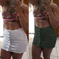 High Waist Button Skirt Denim Jean Bodycon Casual Party A-line Short Stretch Mini Dress