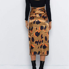 High Waist Leopard Print Split Midi Sundress