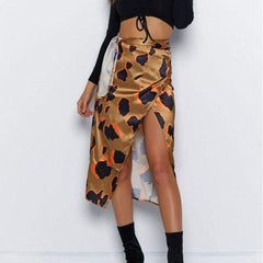 High Waist Leopard Print Split Midi Sundress