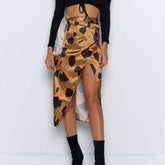 High Waist Leopard Print Split Midi Sundress