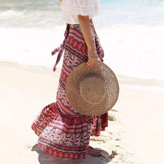 Ladies Casual Boho Tribal Floral Skirt Female Summer Beachwear Party Casual Long Maxi Skirt Sundress