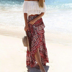 Ladies Casual Boho Tribal Floral Skirt Female Summer Beachwear Party Casual Long Maxi Skirt Sundress