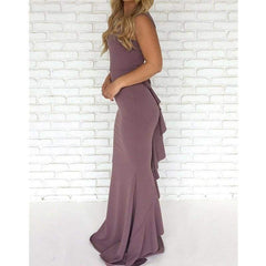 Ladies Formal Backless Long Dress Party Ball Prom Gown Wedding Bridesmaid Sleeveless O-Neck Long Maxi Dress
