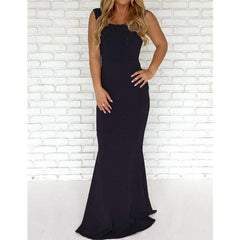 Ladies Formal Backless Long Dress Party Ball Prom Gown Wedding Bridesmaid Sleeveless O-Neck Long Maxi Dress