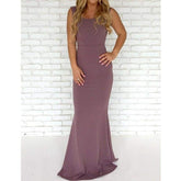 Ladies Formal Backless Long Dress Party Ball Prom Gown Wedding Bridesmaid Sleeveless O-Neck Long Maxi Dress