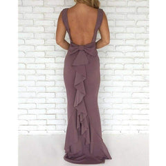 Ladies Formal Backless Long Dress Party Ball Prom Gown Wedding Bridesmaid Sleeveless O-Neck Long Maxi Dress