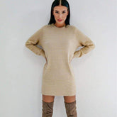 Long Sleeve Knitted Sweater Mini Dress Fashion Autumn Winter Lady Backless Party Club Casual Jumper Dress