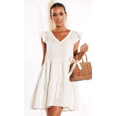 Loose Summer Dress Short Sleeve V Neck Mini Casual vintage dress