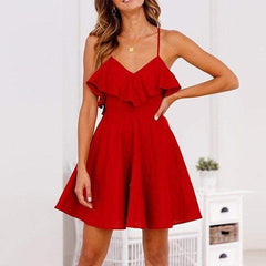 WomenBoho Floral Chiffon Sleeveless Ladies Backless Summer Party Evening Beach Short Mini Dress Sundress