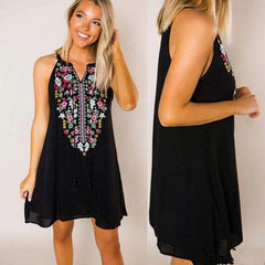 WomenBoho Floral Sleeveless Dress Bohemian Summer Holiday Party Beach Casual Short Mini Dress Sundress