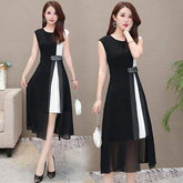 WomenChiffon Dress - Open Side Split Dot Ladies Plus Size Dress