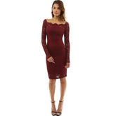 WomenOff Shoulder Party Lace Hollow Out Mini Bodycon Dress