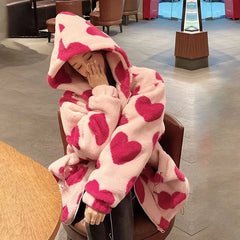 Winter Size Long Sleeve Hooded Thick Warm Couple Streetwear Coat