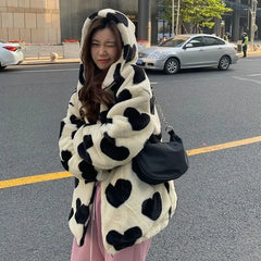 Winter Size Long Sleeve Hooded Thick Warm Couple Streetwear Coat