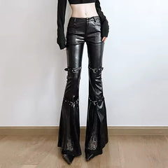 Gothic Leather Flare Pants
