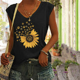 ã€?00% Cotton】Cat Paw And Daisy Print Tank Top