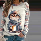 Casual Cat Print Sweatshirt