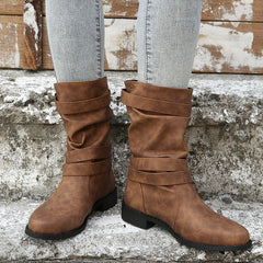Vintage Buckle Mid-Calf Boots