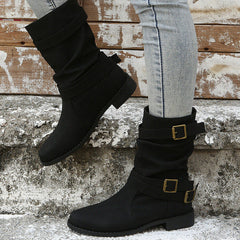 Vintage Buckle Mid-Calf Boots