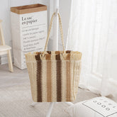 Fringed Patchwork Straw Bag
