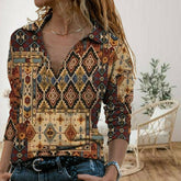 Vintage Geometric Print Blouse