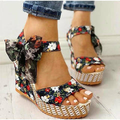 Summer Wedge Floral Bowknot Platform Bohemia High Heel Sandals