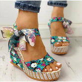 Summer Wedge Floral Bowknot Platform Bohemia High Heel Sandals