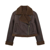 Tansy Cropped Shearling Coat In Brown