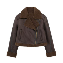 Tansy Cropped Shearling Coat In Brown