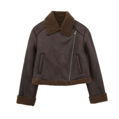 Tansy Cropped Shearling Coat In Brown