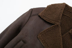Tansy Cropped Shearling Coat In Brown