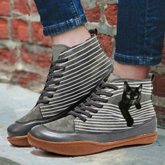 Cat Print Flat Boots